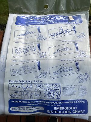 #ad Vintage No Iron Pillow Case Stamped for Embroidery Permanent Press Set @110 $28.00
