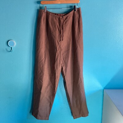 #ad Cut Loose Womens Size XL Light Brown Linen Pants Stretch Waist with Drawstring $55.99