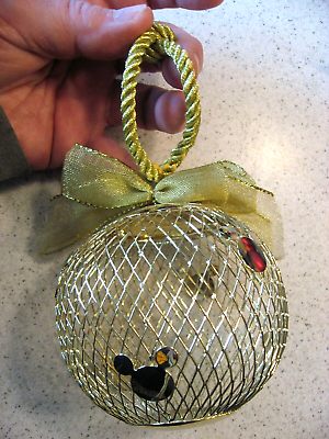 #ad Disney Mickey Gold Metal Wire Mesh Christmas Ornament with Bow and Mickey Ears $12.00