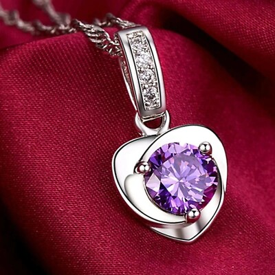 Cute 925 Silver Necklace Pendant Gift Women Round Cut Zircon Party Jewelry C $2.74