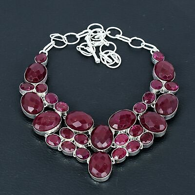 #ad Kashmiri Ruby Gemstone 925 Sterling Silver Jewelry Gift Necklace 18quot; B896 $20.66
