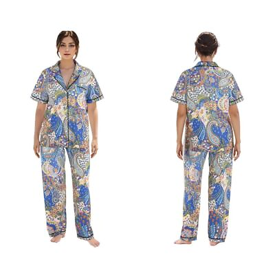 #ad Cotton Pajamas Pjs Women#x27;s Pyjama Set Blue Paisley Print Nightwear Evening Dress $29.36