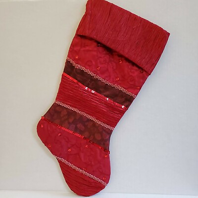 #ad Santa#x27;s Best Embellished Christmas Stocking Red 19quot; Long Silky Embroidered Decor $14.99