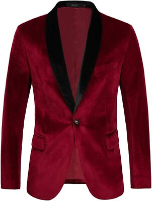 #ad THWEI Mens Velvet Blazer Slim Fit Solid Color One Button Blazer Sport Coat Jacke $484.75
