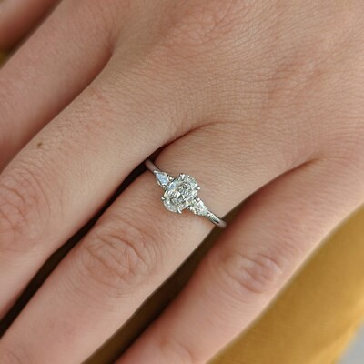 #ad Diamond Trilogy Wedding Ring 1.30 Ct IGI GIA Certified Lab Grown 14k White Gold $1664.00