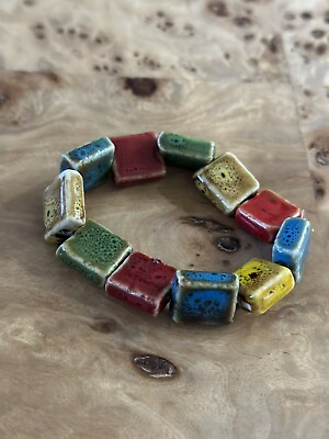 #ad Hand madeceramic square bead bracelet Uniquefor womenamp; girls multicolor Gift $17.50