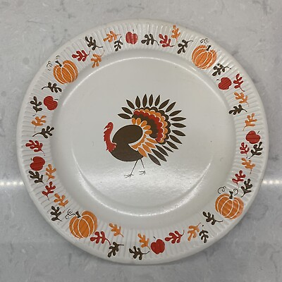#ad Vintage Hallmark THANKSGIVING Turkey Coated Dinner Plates 8 Open Package $5.99