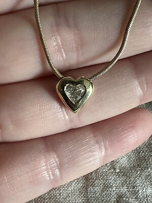 #ad 14K Yellow Gold Diamond Heart Pendant on Snake Chain Necklace $1950.00
