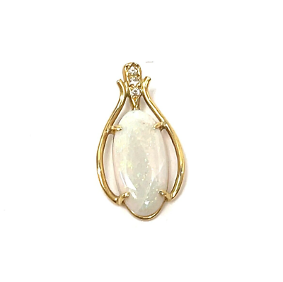 #ad 18K Yellow Gold Genuine Opal and Diamond Pendant $247.80