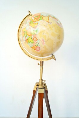 #ad Globe World Tripod Map Stand Nautical Wooden Floor Antique Decor Vintage Atlas $265.99