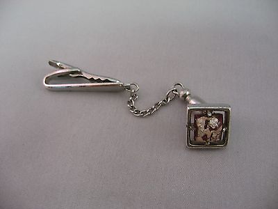 #ad Vintage Tie Clip Tie Clasp w Tie Tack Attached by Chain Made in USA $9.99