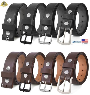 #ad Men#x27;s Real Genuine Leather Belt Black 1.5quot; Wide 100% One Piece Buffalo Leather $14.99