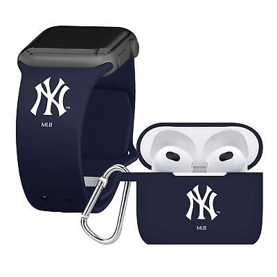 #ad Game Time New York Yankees Silicone Apple Watch Band amp; Gen 3 Airpods Case Cover $44.99