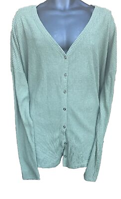 #ad Wild Fable Green Thermal Long Line Button Front V Neck Cardigan Size XXL NWT $8.00
