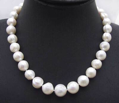 #ad 11 14mm Round Natural Freshwater White Pearl Necklace Women Jewelry 17quot; Chokers $31.19