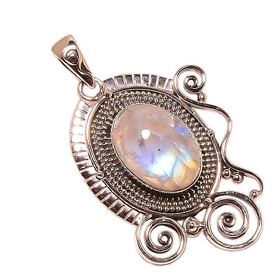 #ad Rainbow Moonstone Solid 925 Sterling Silver Pendant 2.05quot; SP 1387 $42.00