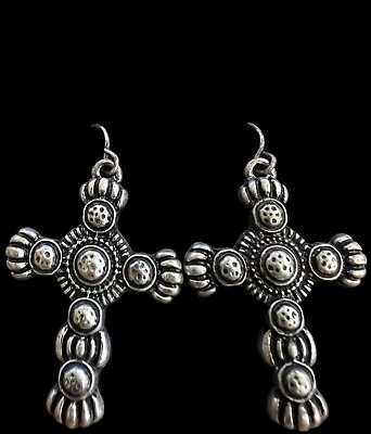 #ad Vintage Silvertone Cross Dangle Earrings 1 1 4quot; Drop $7.50
