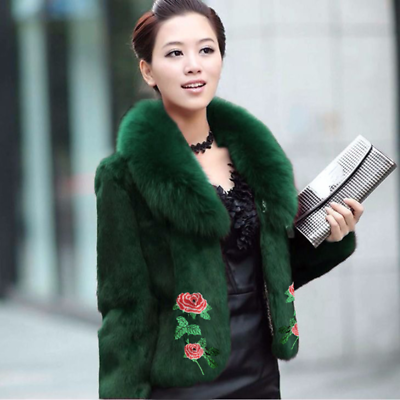 #ad Lady Fluffy Slim Outwear Outdoor Warm Floral Faux Fur Coat Warm Jacket Cardigan $40.45