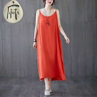 #ad Lady Loose Slips Dress Strappy Spaghetti Underdress Underskirts Sleeveless Solid $22.91