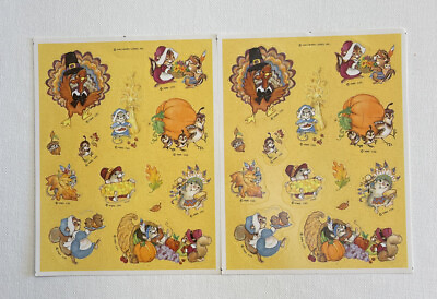 #ad Vintage Hallmark Thanksgiving Animals Celebrate Sticker Sheets 2 $5.25