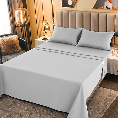 #ad Deep Pocket 6PC 4PC Bed Sheet Set Pillowcase Bed Fitted Sheets Bed Skirts White $8.54
