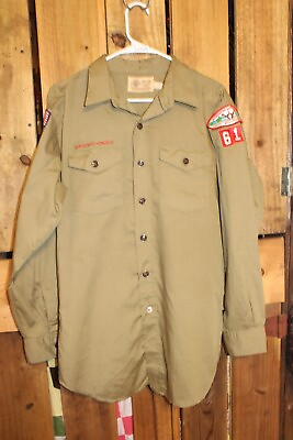 #ad Boy Scouts of America Uniform Men#x27;s Shirt Vintage Green Long Sleeve Large ? $52.50