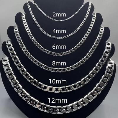 #ad Men#x27;s 925 Sterling Silver Necklace 2 4 6 8 10 12mm 40 75cm Face Chain Necklace $17.99