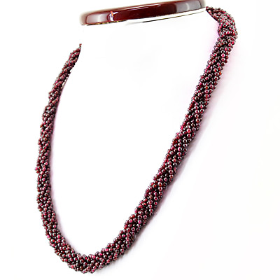#ad 386.50 Cts Natural 20 Inches Long Round Shape Red Garnet Beads Necklace RS $23.99