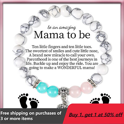 #ad Baby Feet Pendant Beaded Bracelet with Gift Card for Mother to be Pregnancy Gift $4.99