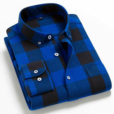 #ad Mens Plaid Shirt 100% Cotton Mens Business Sleeve Shirt Male Dress Shirts $36.84