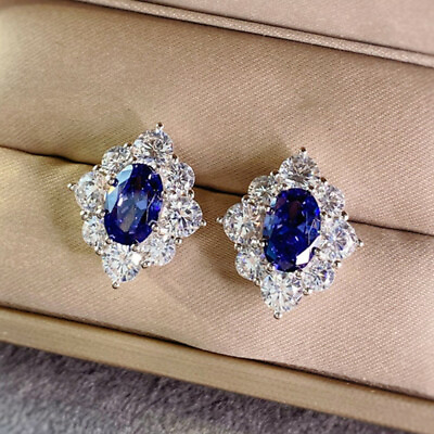 #ad Elegant Women 925 Silver Stud Earring Oval Cut Cubic Zircon Wedding Jewelry C $2.99