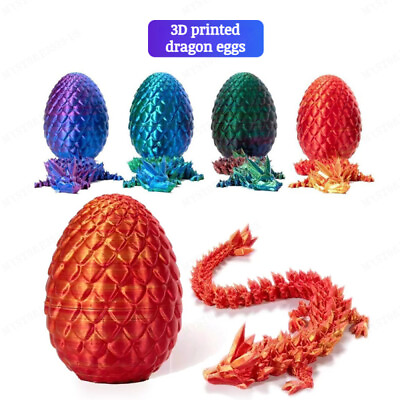 #ad 3D Printed Dragon Egg With 12quot; Flexible Dragon Fidget Toy Figurine Decor Gift $16.99