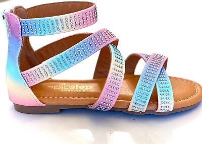 #ad Epic Step Girl#x27;s Tie Dye Flat Gladiator Sandals w Rhinestones Size 12 New $10.24