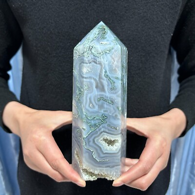 #ad 3.6LB 7.6#x27;#x27; Natural Moss Agate Obelisk Crystal Point Tower Wand Reiki Healing $110.00