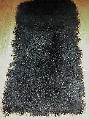 #ad Mongolian Lamb Black Fur Rug Plate Throw New genuine $189.95