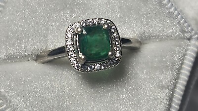 #ad Stunning Swat Emerald Silver Ring Rhodium Plated with Cubic Zirconia $350.00