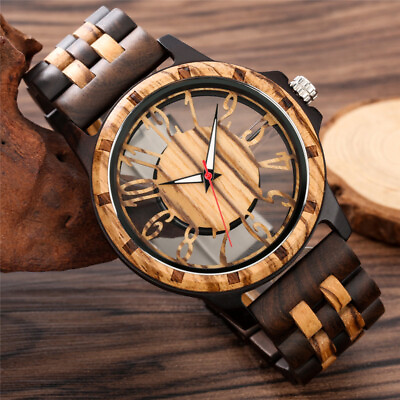 #ad Luxury Quartz Wood Watch for Men Full Wooden Unique Hollow Dial Wristwatches $26.30