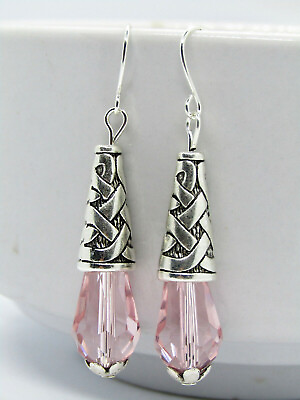 #ad Pink Teardrop Crystal Earrings Ladies Dangle Fashion Earrings $15.99