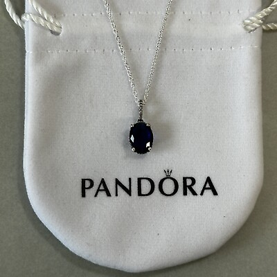 #ad PANDORA Necklace Blue Sparkling Statement Halo Pendant FREE amp; FAST SHIPPING GBP 23.00