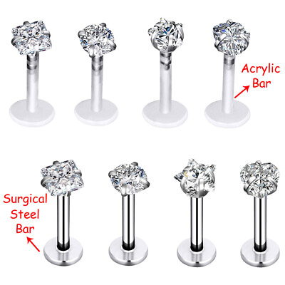 #ad 8PCS Crystal CZ Labret Lip Rings Studs 16G Cartilage Tragus Earrings Retainer $3.99