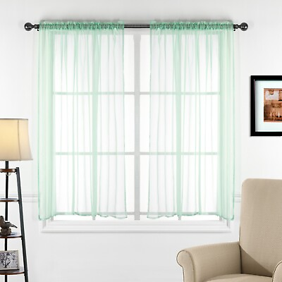 #ad 2 Piece Sheer Voile Transparent Rod Pocket Window Curtain Panel Drape Tier Set $8.99