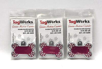 TagWorks Pink Two Side Engraving Bone Shape Pet ID Tag Bling Set of 3 $32.20