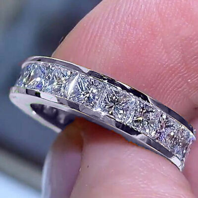 #ad 2CT Princess Lab Created Diamond Wedding Band Ring 14k White Gold Plated $62.99