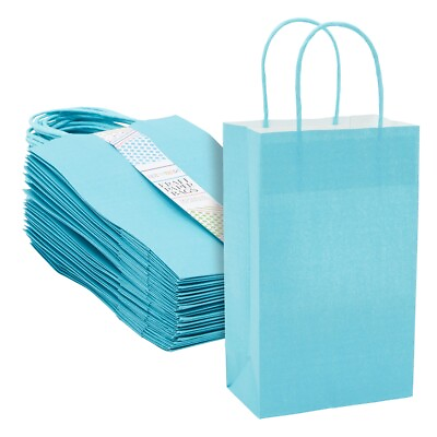 25 Pack Small Gift Bags with Handles for Presents Paper Bag Teal 9 x 5.5 x 3quot; $17.99