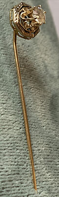 #ad 14k Gold Art Deco Crystal Stick Pin 2.5” $254.15