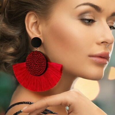 #ad Tassel earrings women bohemian handmade geometric fringe rhinestone statement C $2.76