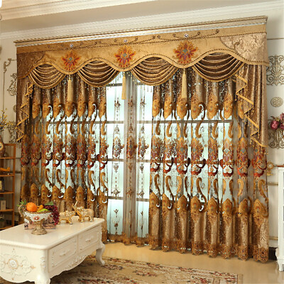 #ad Luxury Golden Brown Floral Embroidery Semi Blackout Window Curtain Drape 1 Panel $148.51