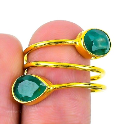 #ad #ad Anniversary Gift For Her Natural Emerald Statement Ring Size 7.5 925 Silver $9.99