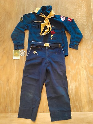 #ad 1960s Cub Scout Uniform Shirt Pants Kerchief Slide Belt Badges Salsburg OH $45.00
