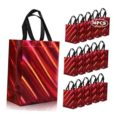 #ad #ad 16 Pcs Small Holiday Gift Bags Bulk Reusable Gift Bags with Twill Laser Red $25.92